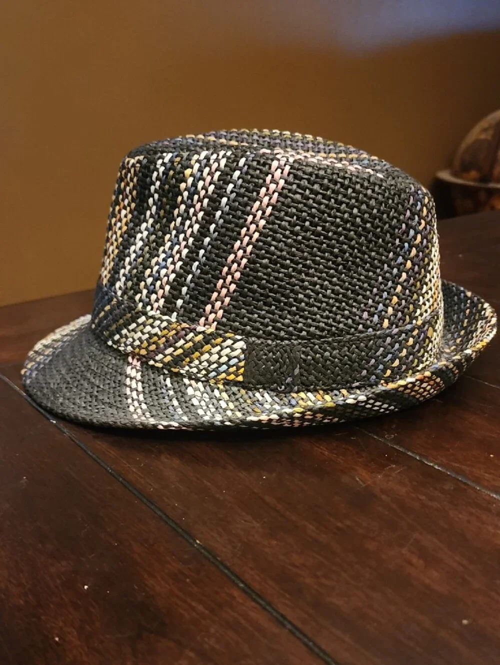Steve Madden Black Woven Fedora with Multicolor Stripes